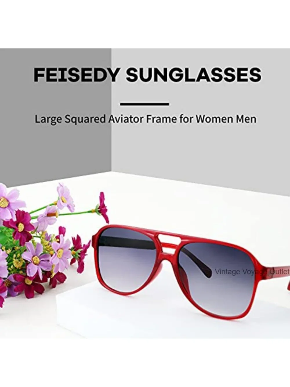 Vintage Retro Plastic Aviator Sunglasses UV400 Protection Square Frame
